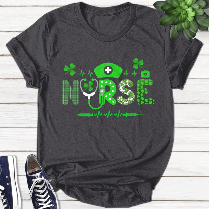 St Patrick Nurse Shirt, Cute Nursing Health Worker Irish Shamrock Pattern Shirt, Nursing St Patricks Day Shirt B-22022233