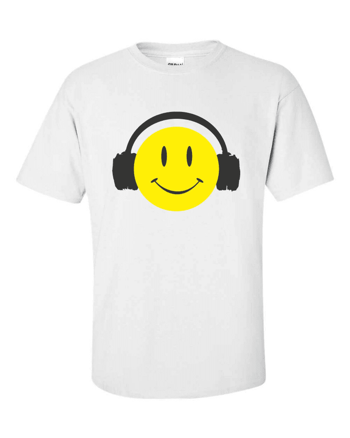 Acid House Smiley Headphone Rave Club DJ Mens Regular Fit Cotton T-Shirt