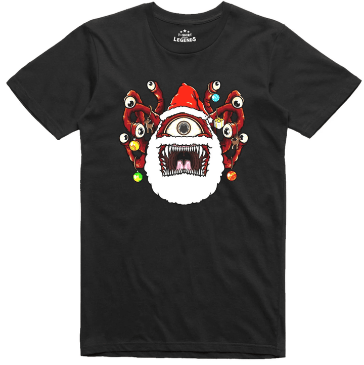 Men's Christmas T Shirt Funny Santa Beholder Dungeons and Dragons Monster Retro