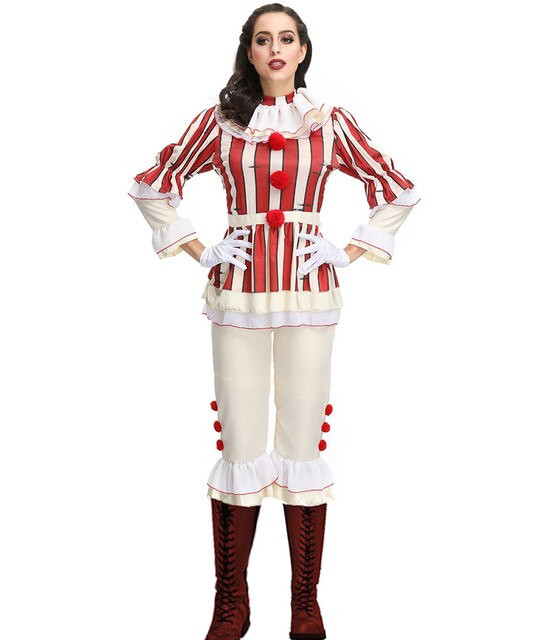 Women Funny Circus Clown Costume Cosplay Horror Joker Clothing Halloween Carnival Play Party Dress Female