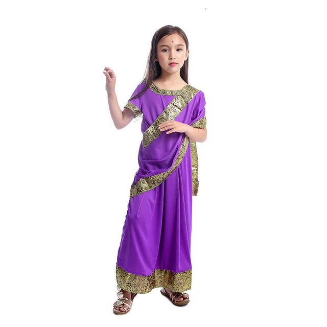 Indian sari girls cosplay children children saree Indian bollywood princess masquerade Halloween party jumpsuit clothes