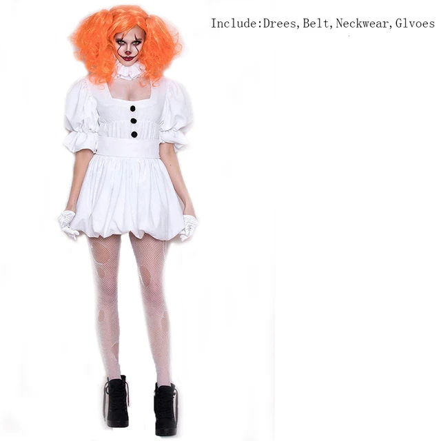 VASHEJIANG White Stephen King's It Cosplay Costume Adult Pennywise Costume women Sexy Clown Costume for halloween Outfit Suit