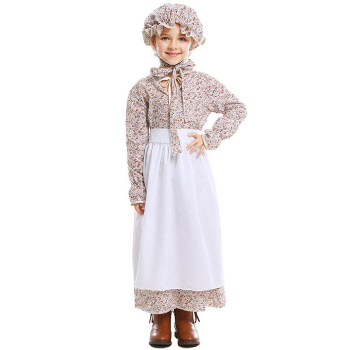 3-13T Child Funny Big Bad Wolf Costume HouseKeeper Granny Grandma Cosplay Gown Maid Apron Dress Theater Outfit For Kid Girls