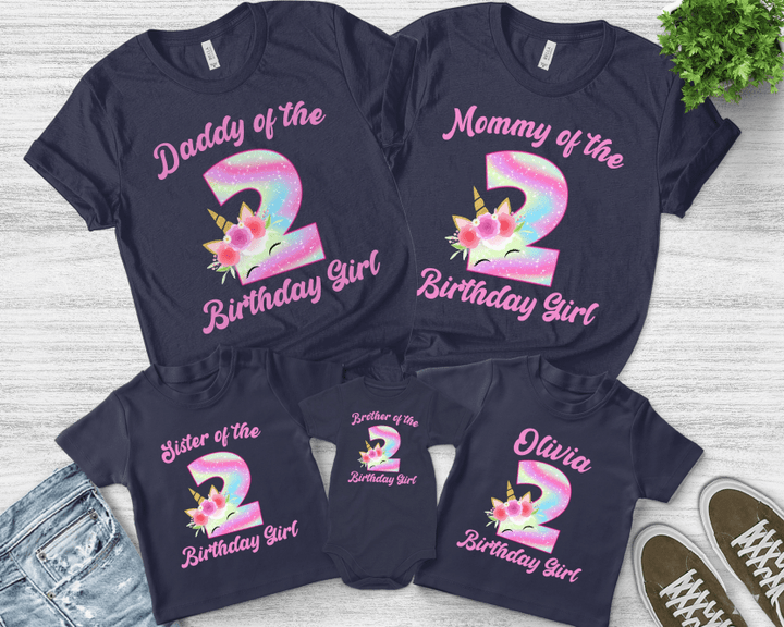 Girls Unicorn Birthday Shirt, Personalized Family Birthday Tee, Mommy and Daddy Matching Shirts, Unicorn Party, Any age B-28022318