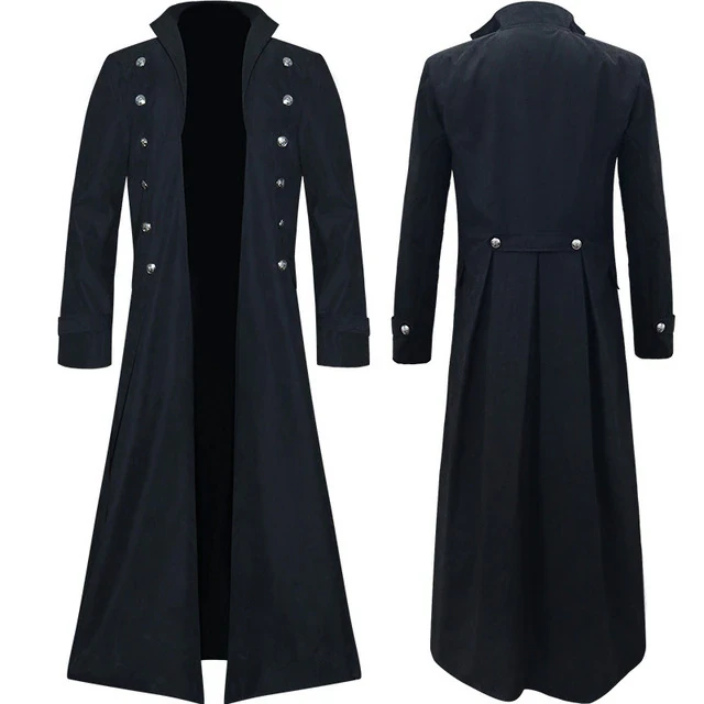 Vintage Medieval Costumes Steampunk Gothic Black Long Jacket Coat Vampire Cosplay Pirate Halloween Outfit Men's Trenchcoat