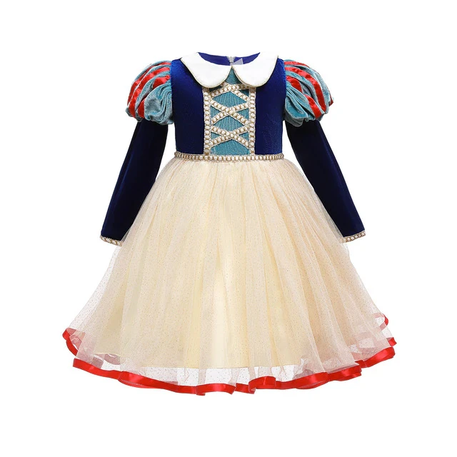 Kid Girls Halloween Snow White Costume Fancy Dress Up Clothes with Headwear Halloween Fairy Tale Party Carnival