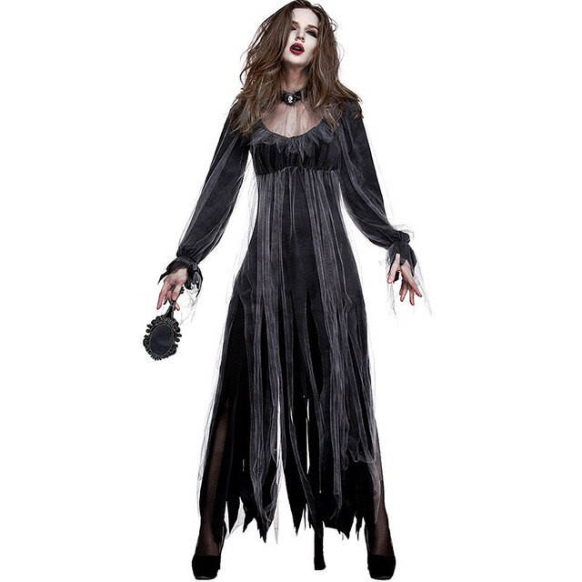Carnival Halloween Gothic Horror Walking Dead Zombie Vampire Costume Black Dark Gruesome Ghost Dress Scary Clothing For Women