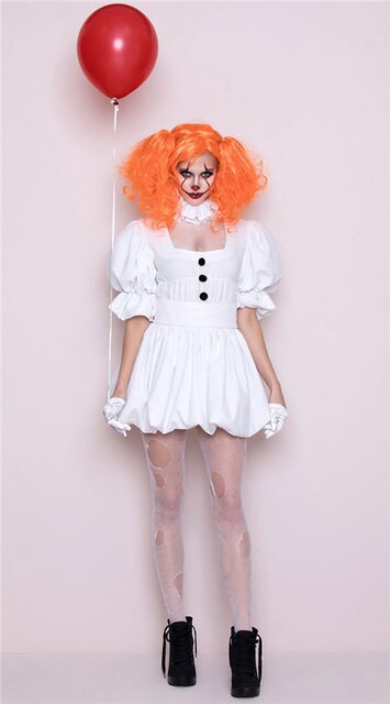 Halloween Ghost Moppet Clown Back Soul Costume Adult Cos White Dress Clown Vampire Performance Costume