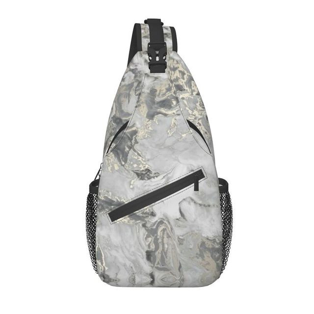 Ntense Rose Gold Marble Sling Chest Crossbody Bag Men Fashion Geometric Shoulder Backpack for Hiking