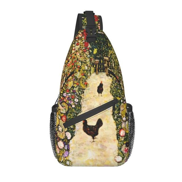 Fashion Farm Garden With Sunflowers Sling Crossbody Backpack Men Gustav Klimt Painting Art Shoulder Chest Bag for Travel Cycling