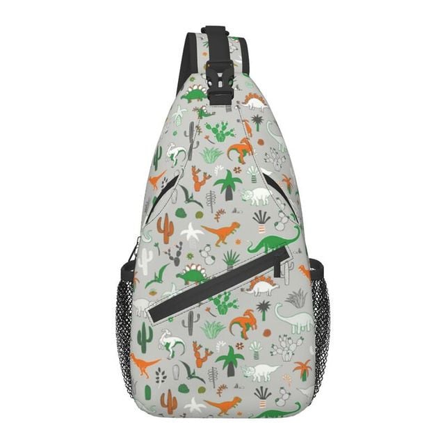 Dinosaur Desert Sling Crossbody Chest Bag Men Cool Fun Grey Dino Pattern Shoulder Backpack for Hiking