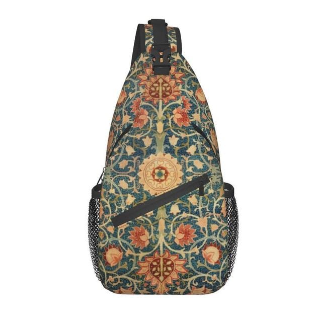 Holland Park William Morris Carpet Print Sling Bag Floral Pattern Shoulder Crossbody Chest Backpack Cycling Camping Daypack