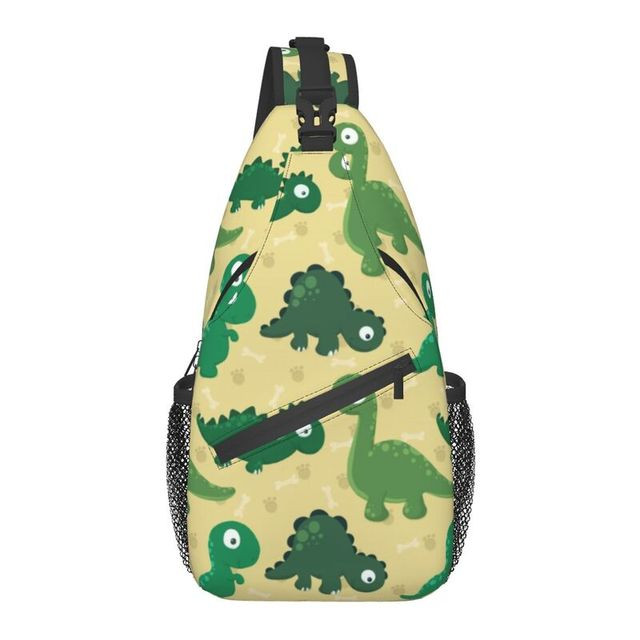 Casual Cute Dinosaurs Pattern Sling Bags for Cycling Camping Men Cartoon Jurassic Crossbody Chest Backpack Shoulder Daypack