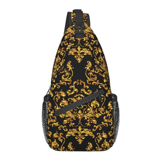 custom cosplay Baroque Golden Floral Sculptures Sling Bag for Men Fashion Shoulder Crossbody Chest Backpack Traveling Daypack