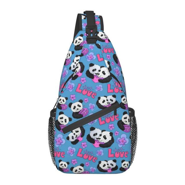 Just Love Panda Pattern Sling Bags Men Cool Valentine Day Gife Shoulder Crossbody Chest Backpack Travel Hiking Daypack