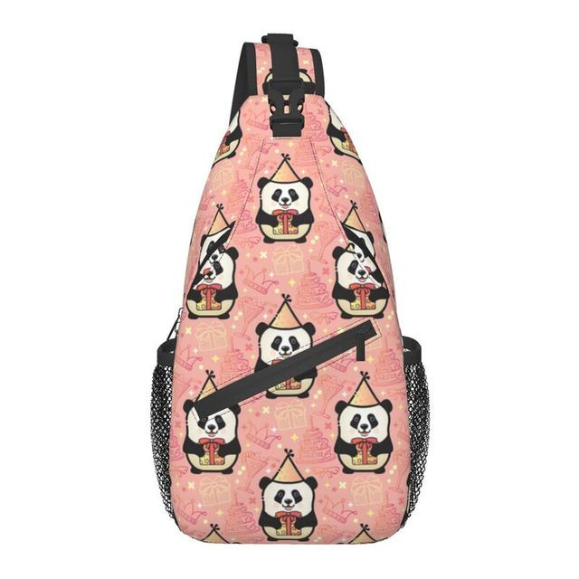 Cool Funny Panda In Party Hat Crossbody Sling Backpack Men Cute Animal Bear Shoulder Chest Bag for Hiking