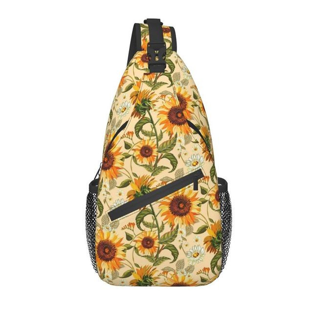 Fashion Sunflower Pattern Sling Crossbody Backpack Men Flower Floral Shoulder Chest Bags for Traveling
