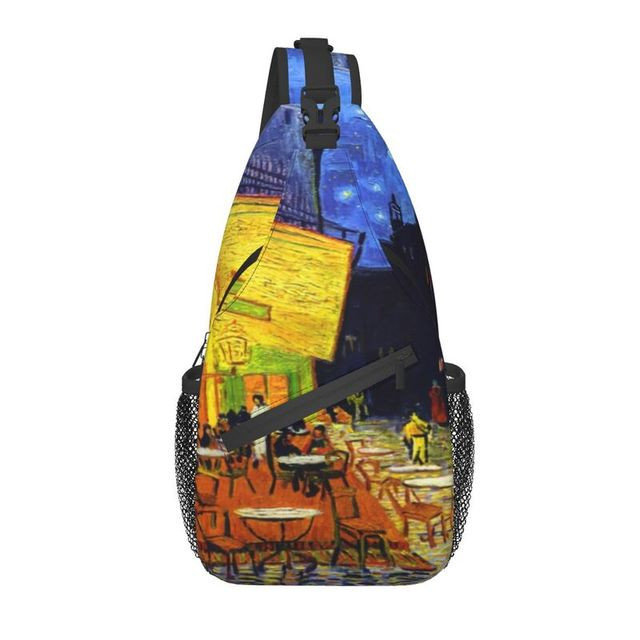 Cafe Terrace At Night Crossbody Sling Backpack Men Vincent Van Gogh Painting Chest Shoulder Bag for Cycling Camping Daypack