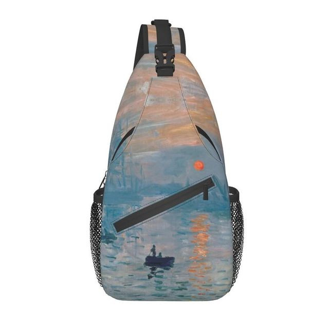 Impression Sunrise Sling Crossbody Backpack Men Custom Cosplay Claude Monet Painting Art Chest Shoulder Bag for Cycling Camping Daypack