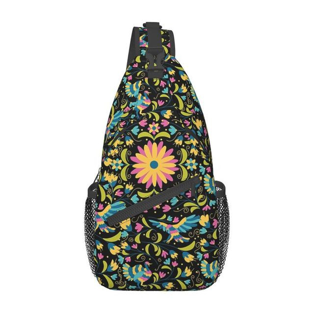 Mexican Floral Otami Pattern Sling Chest Bag Custom Cosplay Mexico Crossbody Shoulder Backpack for Men Cycling Camping Daypack