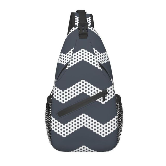 Navy Blue Grey Honeycomb Chevron Zigzag Sling Chest Bag Modern Geometric Shoulder Crossbody Backpack for Cycling Camping Daypack