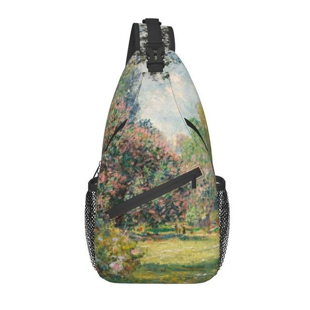 Claude Monet Modern Painting Art Sling Chest Bag The Parc Monceau Crossbody Shoulder Backpack for Men Traveling Daypack