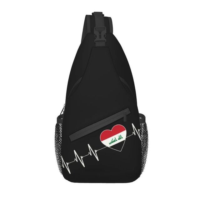 Iraqi Heartbeat I Love Iraq Country Flag Heart Family Crossbody Sling Backpack Shoulder Chest Bag for Cycling Camping Daypack