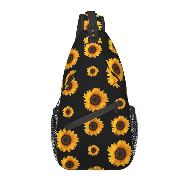 Fashion Sunflower Pattern With Cute Bees Sling Bags for Travel Hiking Floral Flower Chest Crossbody Backpack Shoulder Daypack