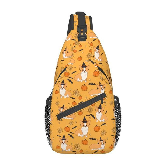 Corgi Halloween Pattern Sling Chest Bag custom cosplay Dog Shoulder Crossbody Backpack for Men Traveling Daypack
