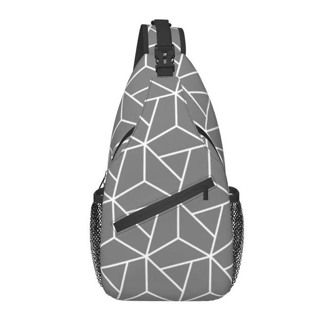 Gray Triangles Geometric Sling Bag Men Fashion Geometry Pattern Shoulder Chest Crossbody Backpack Travel Hiking Daypack