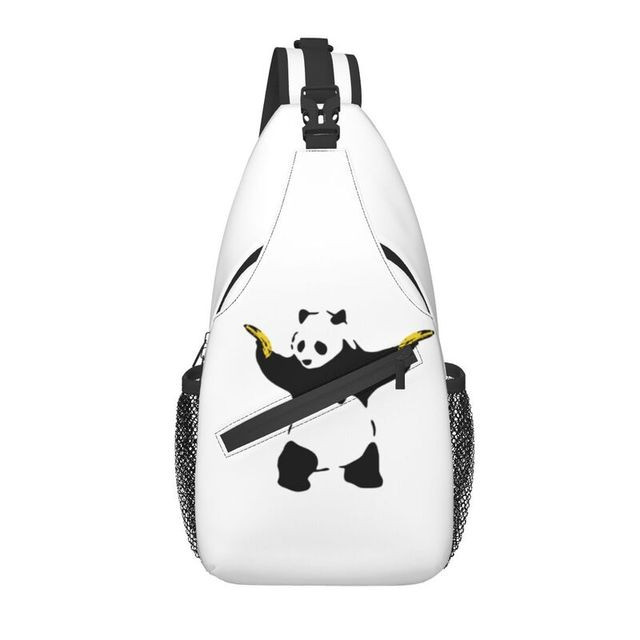 Funny Bad Panda With Bananas Sling Bag for Men Banksy Graffiti Street Art Shoulder Crossbody Chest Backpack Camping Daypack