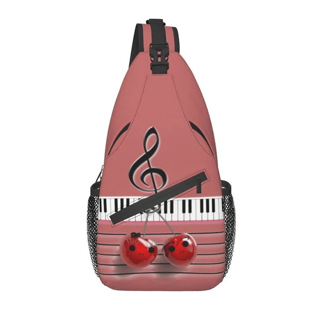 Music Note Design Crossbody Sling Backpack Men Custom Cosplay Fashion Piano Keys Shoulder Chest Bag for Cycling Camping Daypack