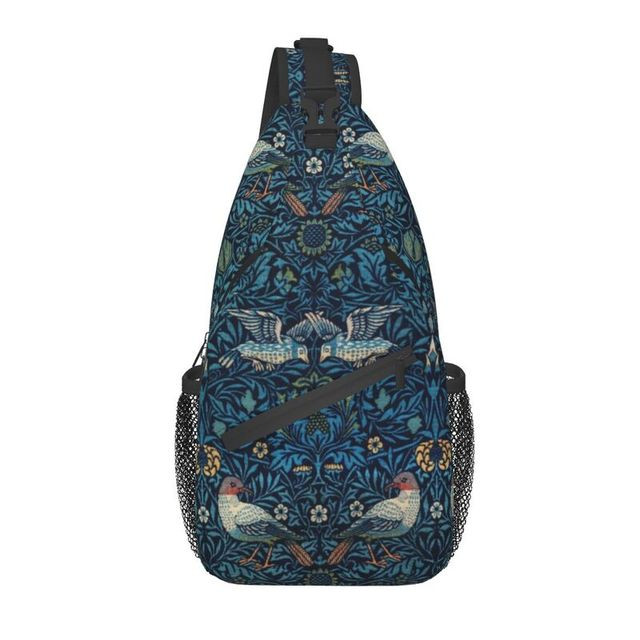 Casual William Morris Birds Sling Bag for Traveling Men Floral Pattern Crossbody Chest Backpack Shoulder Daypack