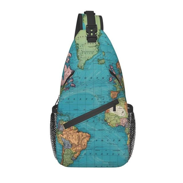 Vintage Map Of The World Sling Crossbody Chest Bag Men Casual Shoulder Backpack for Hiking