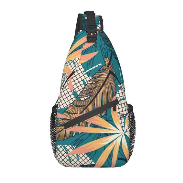 Cool Hawaiian Tropical Plants Sling Bags for Traveling Men's Colors Leaves Crossbody Chest Backpack Shoulder Daypack