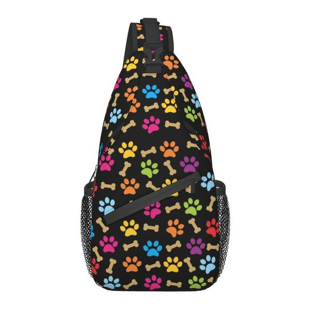 Personalized Colorful Dog Paw Print Pattern Sling Bag Men Cool Shoulder Crossbody Chest Backpack Traveling Daypack