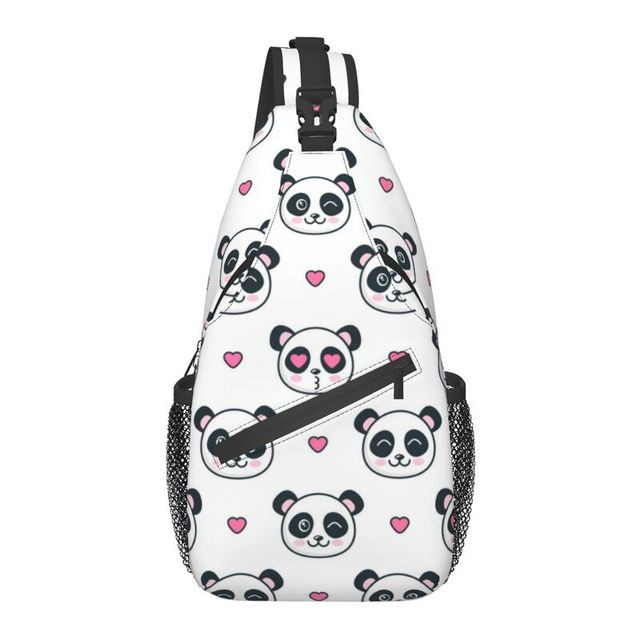 Panda Bears And Hearts Sling Bag for Travel Hiking Men Cartoon Crossbody Chest Backpack Shoulder Daypack