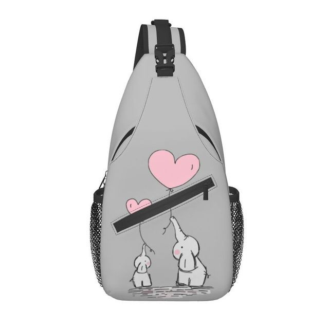 Cute Elephant With Pink Balloons Sling Chest Bag Custom Cosplay Cartoon Shoulder Crossbody Backpack for Men Travel Hiking Daypack