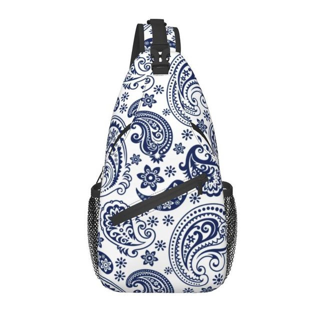 Cool Triangle Pattern With Paisley Sling Chest Bag Custom Cosplay Geometric Shoulder Crossbody Backpack for Men Cycling Camping Daypack