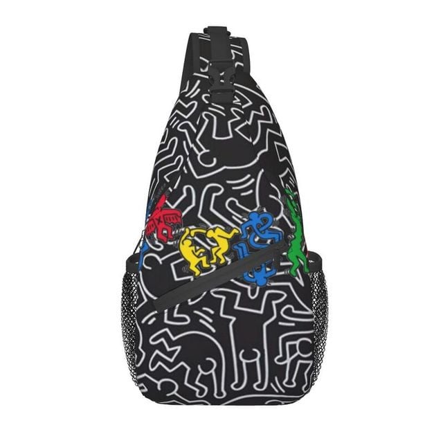 Casual Simple Geometric Haring Sling Bags for Traveling Men's Graffiti Art Keith Chest Crossbody Backpack Shoulder Daypack