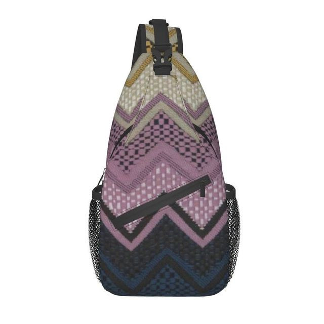 Colorful Zigzag Textile Pattern Sling Crossbody Backpack Men Zig Zag Geometric Shoulder Chest Bag for Cycling Camping Daypack
