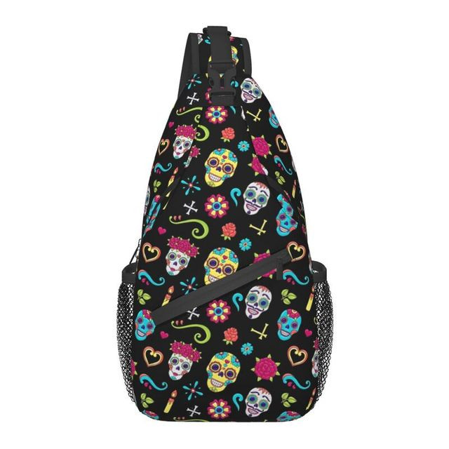 Custom Cosplay Day Of The Dead Sugar Skull Pattern Sling Bag Men Cool Mexican Shoulder Crossbody Chest Backpack Travel Hiking Daypack