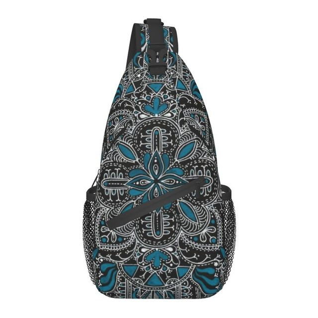 Turquoise Mandala Sling Crossbody Chest Bag Men Casual Boho Floral Pattern Shoulder Backpack for Travel Cycling