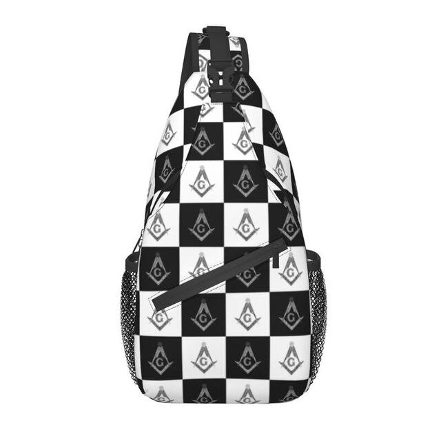 Custom Cosplay Freemason Checkered Pattern Sling Bag Men Cool Freemasonry Masonic Shoulder Chest Crossbody Backpack Traveling Daypack