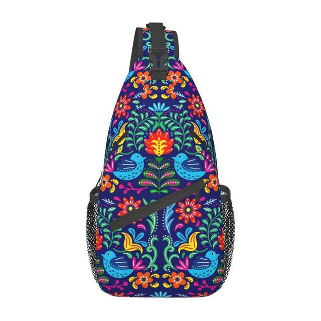 Beautiful Mexican Floral Art Sling Chest Crossbody Bag Men Casual Mexico Shoulder Backpack for Travel Cycling
