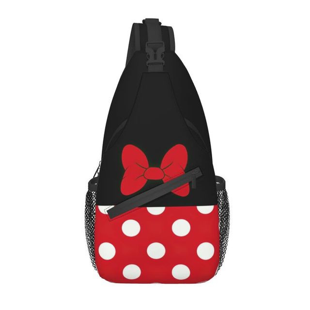 Casual Polka Dot Bow Minnie Crossbody Sling Backpack Men Mouse Cartoon Shoulder Chest Bags for Travel Cycling