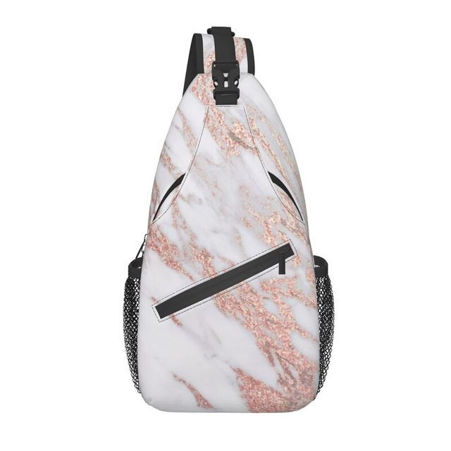 Casual Blush Pink Rose Gold Marble Sling Bags for Cycling Camping Men's Geometry Chest Crossbody Backpack Shoulder Daypack