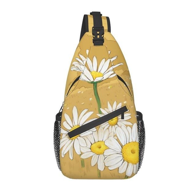 Floral Daisy Sling Chest Bag Flower Crossbody Shoulder Backpack for Men Cycling Camping Daypack