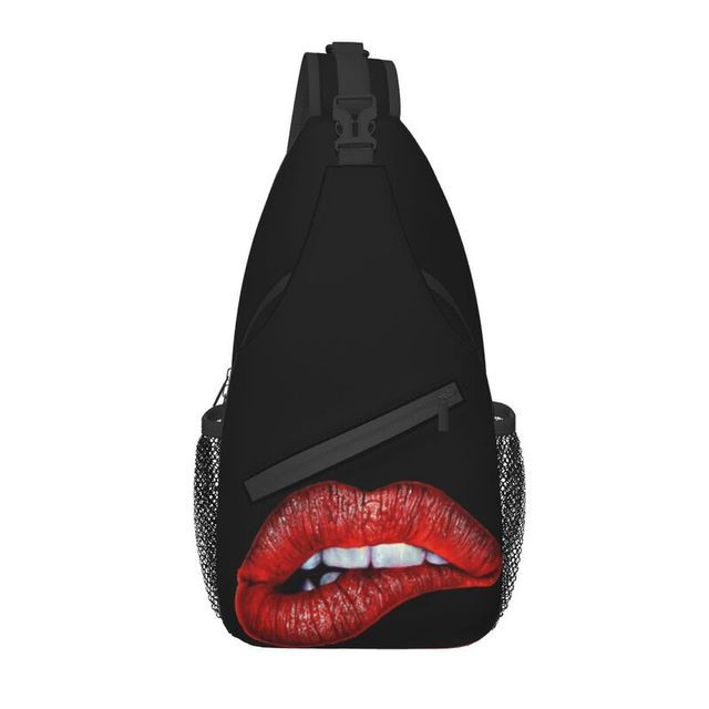 Sexy Women Red Lips Sling Crossbody Backpack Men Custom Cosplay Chest Shoulder Bag for Travel Hiking Daypack