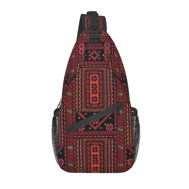 Three Flowers Palestinian Embroidery Sling Crossbody Chest Bag Men Palestine Tatreez Folk Art Shoulder Backpack for Traveling